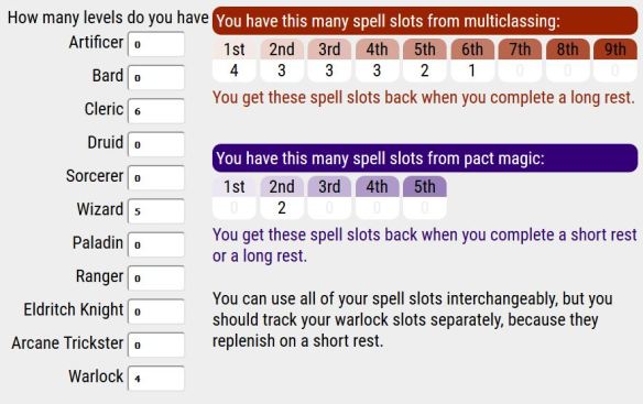 5e Wizard Spell Slots Table